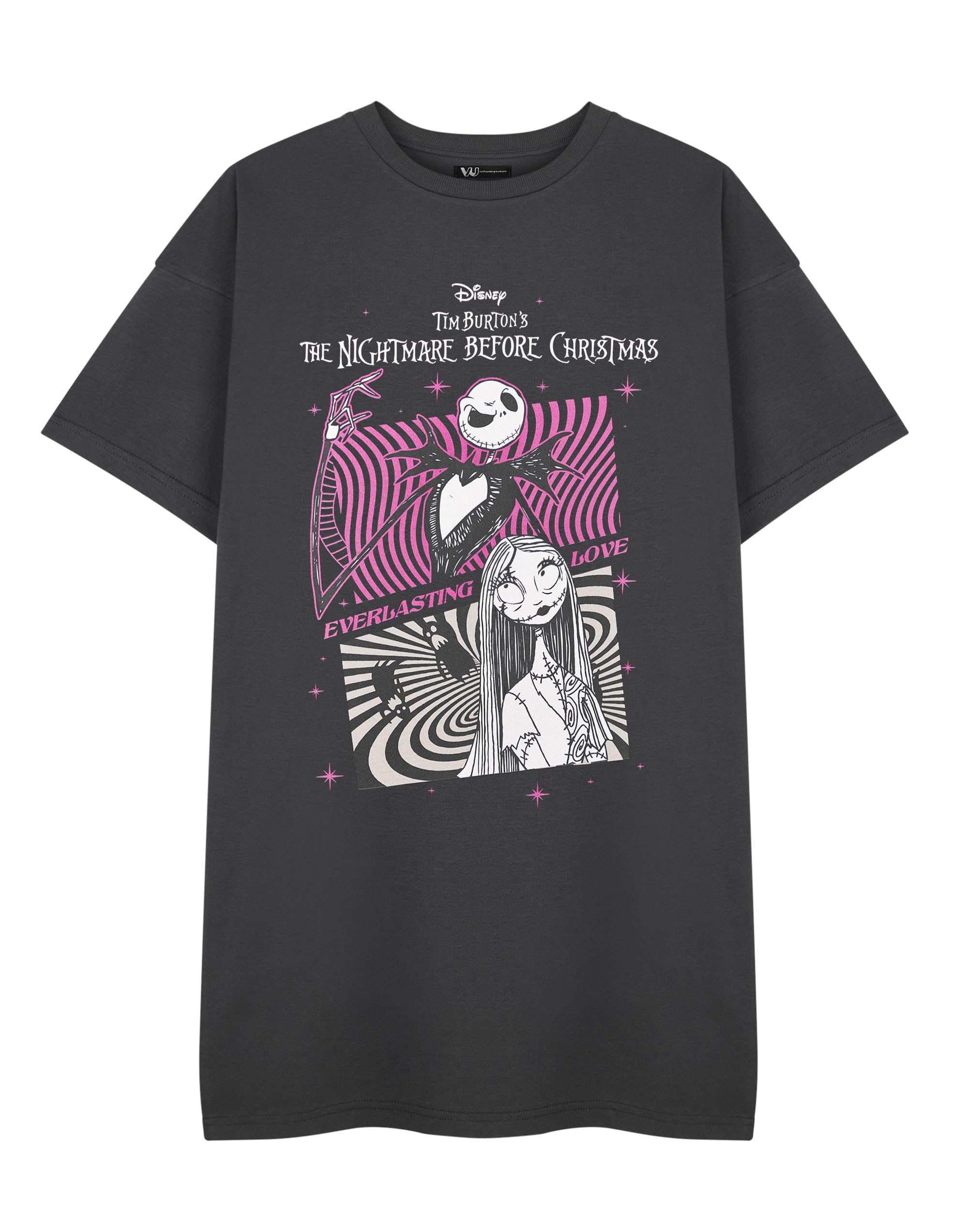 Disney Women's The Nightmare Before Christmas Everlasting Love T-Shirt Dress in Grey | Size: Small