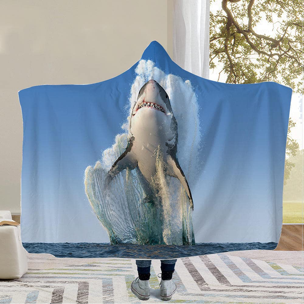 Manta Con Capucha Sofa Manta Blanket Hoodie Shark Series Marine Patrón Impreso Con Capucha Manta Con Capucha Muebles Para El Hogar Con Capucha Con Capucha Manta Perezosa Flannel Cloak Manta Personaliz