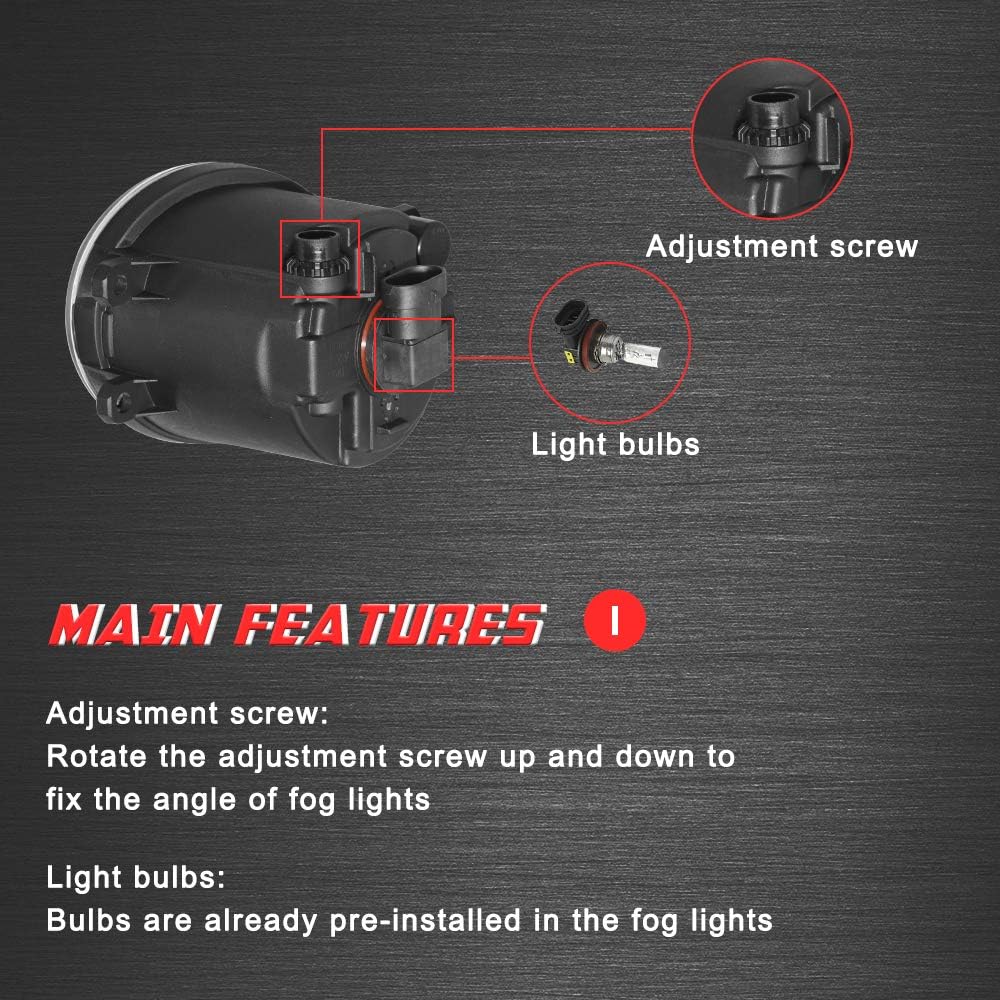 Driving Fog Lights Lamps Replacement for Toyota Camry 2007 2008 2009 with H11 12V 55W Halogen Bulbs & Universal Switch and Wiring Kit (Clear Lens)