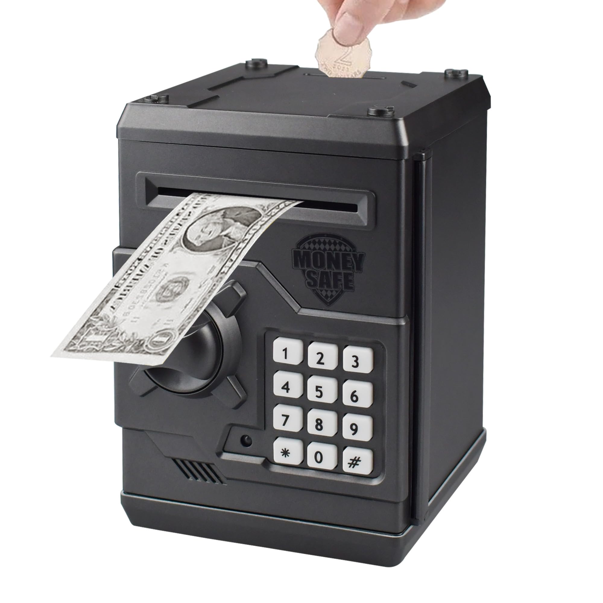 Piggy Bank Electronic Mini ATM for Kids Baby Toy, Safe Coin Banks Money Saving Box Password Code Lock for Children,Boys Girls Best Gift (Ferrous Gray)