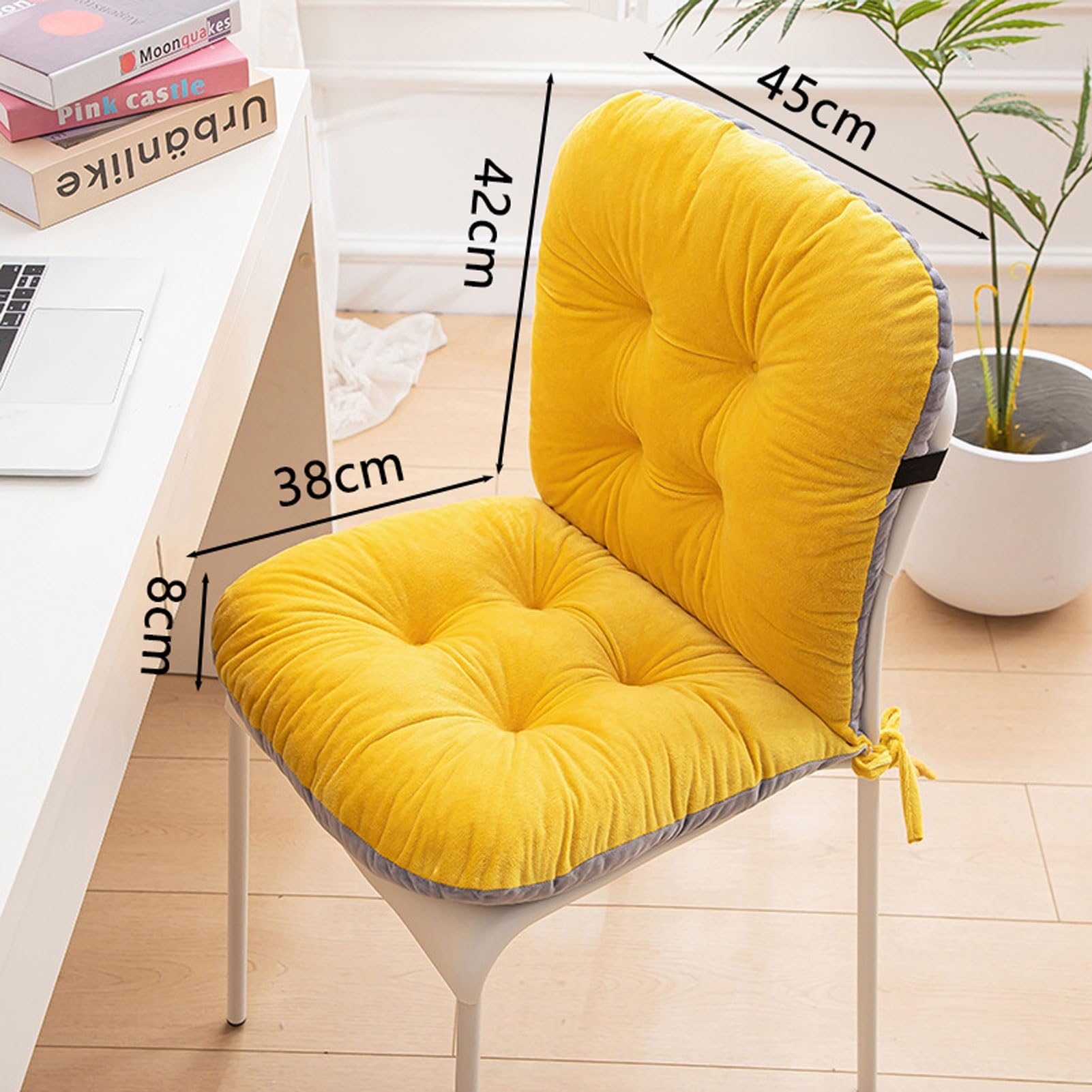 Coussins de Chaise avec Dossier, Coussin de Dossier avec Sangles, Coussin pour Dossier Bas, Coussin de Chaise de Jardin, Coussin pour Chaises, Bancs de Maison et Jardin(Yellow,2 Pack)