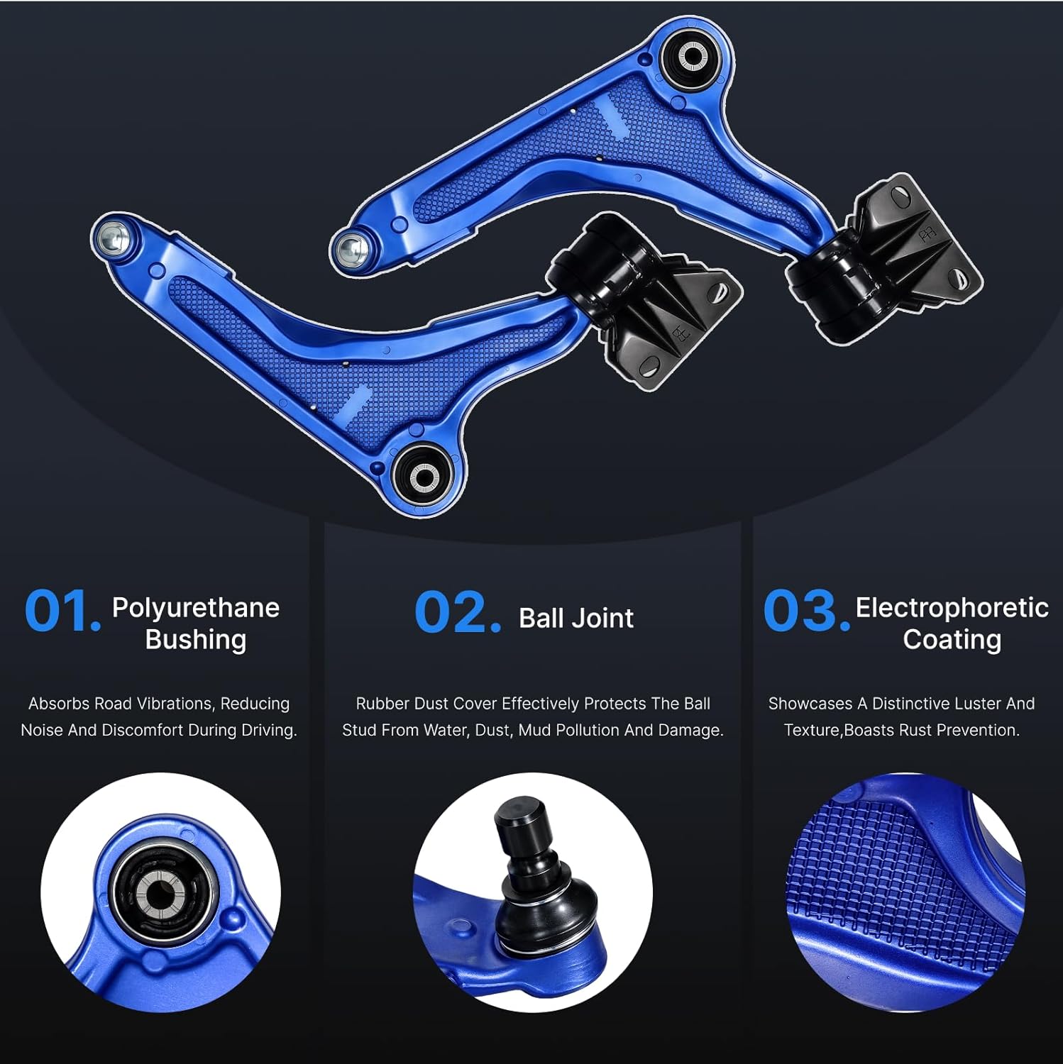 2Pc Blue Front Lower Control Arm Compatible with Ford Fusion 2013 2014 2015 2016 2017 2018 2019 2020, for Lincoln MKZ 2013 2014 2015 2016 2017 2018 2019 2020, Replace OE# K623000 K623001