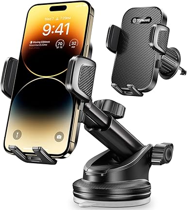 Topmake Car Phone Holder Mount,【2025 Upgrade】 3-in-1 Cell Phone Holder for Car, Dashboard Windshield, Suction Cup Hands-Free Car Phone Stand, Automobile Cradles Universal,Black