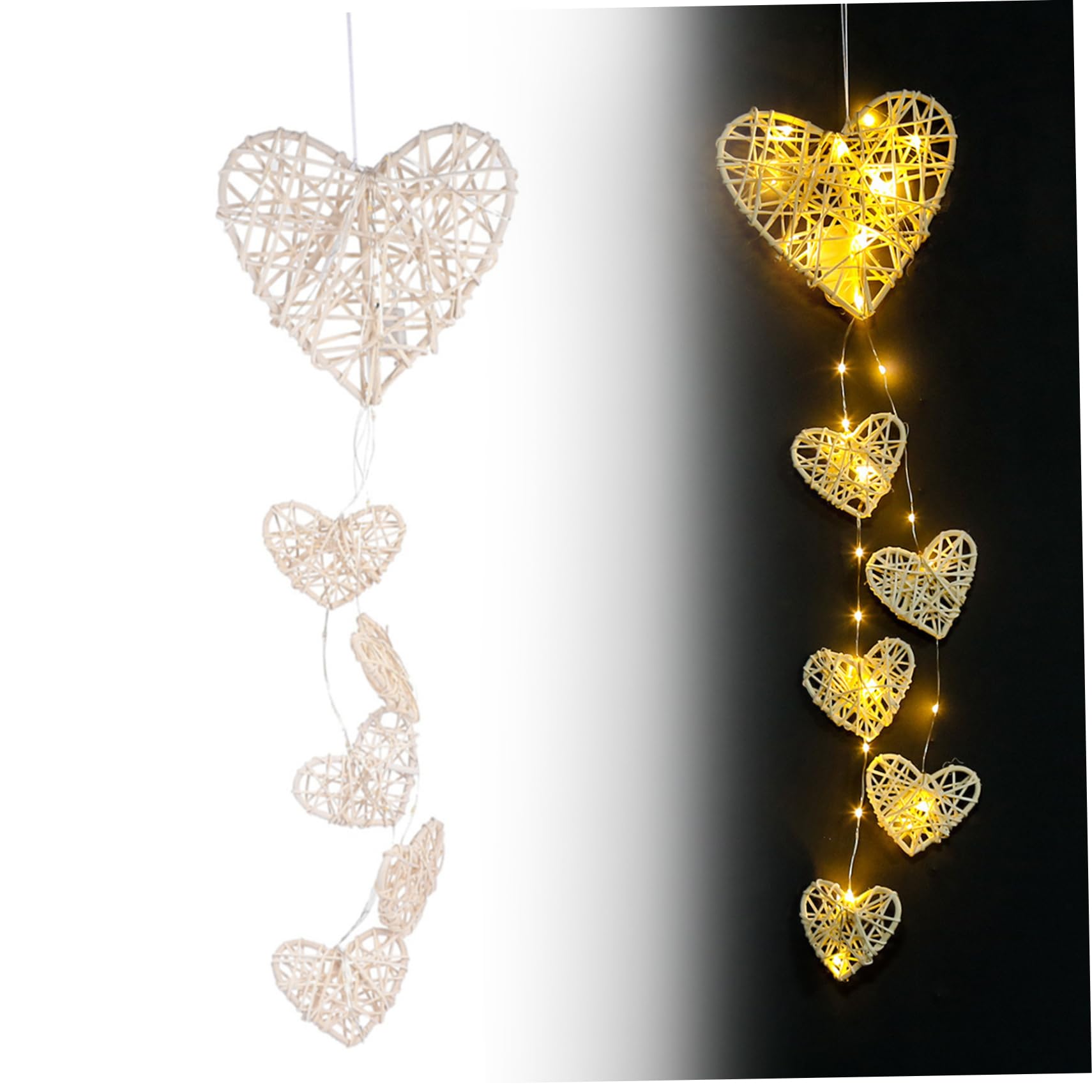 Muzrunq LED Rattan Hearts Wall Decals Wall Hanging Wedding Party Ornaments Craft Gifts(Battery Included)