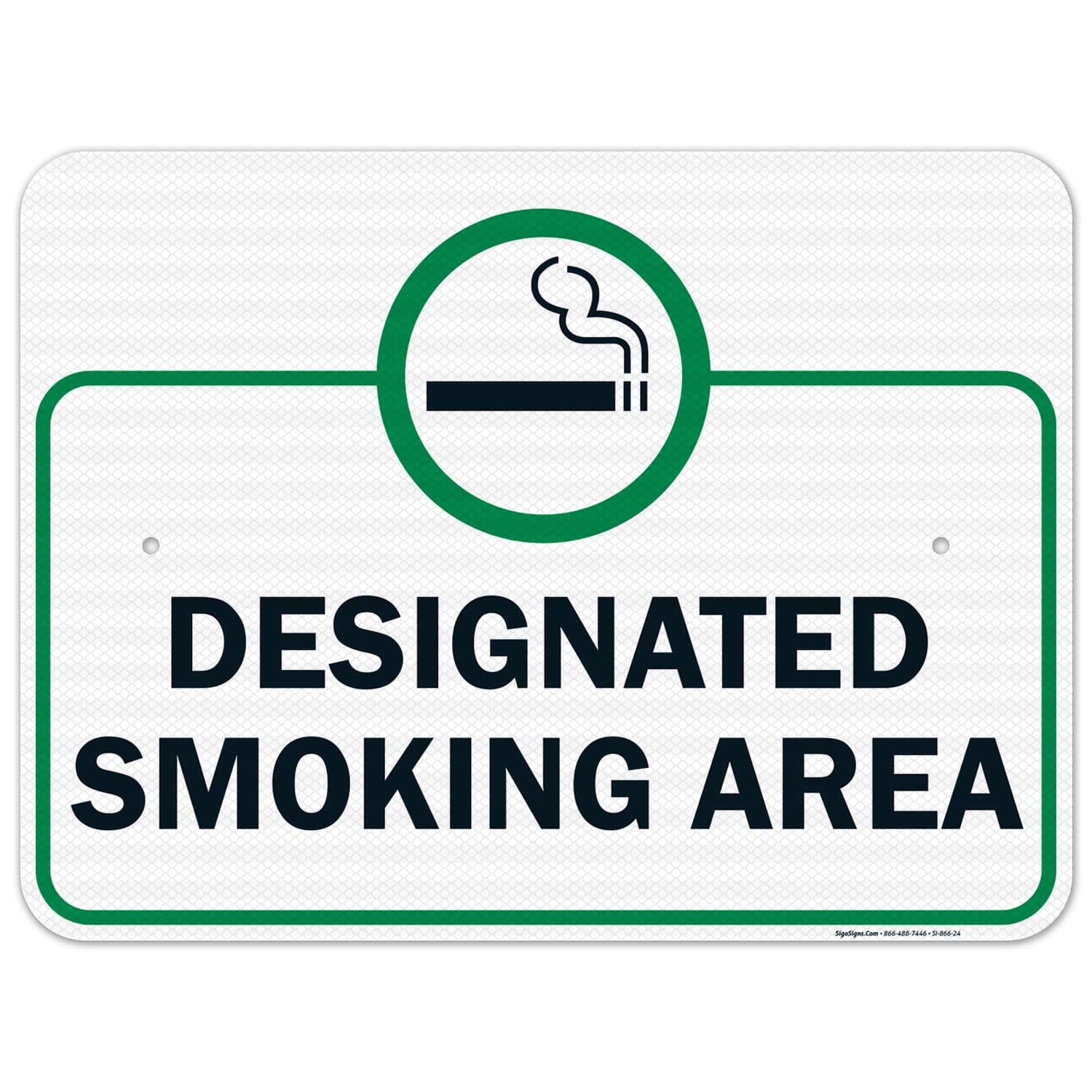 Designated Smoking Area Sign, 18x24 Inches, 3M EGP Reflective .080 Aluminum, Fade Resistant, Easy Mounting, Indoor/Outdoor Use, Made in USA