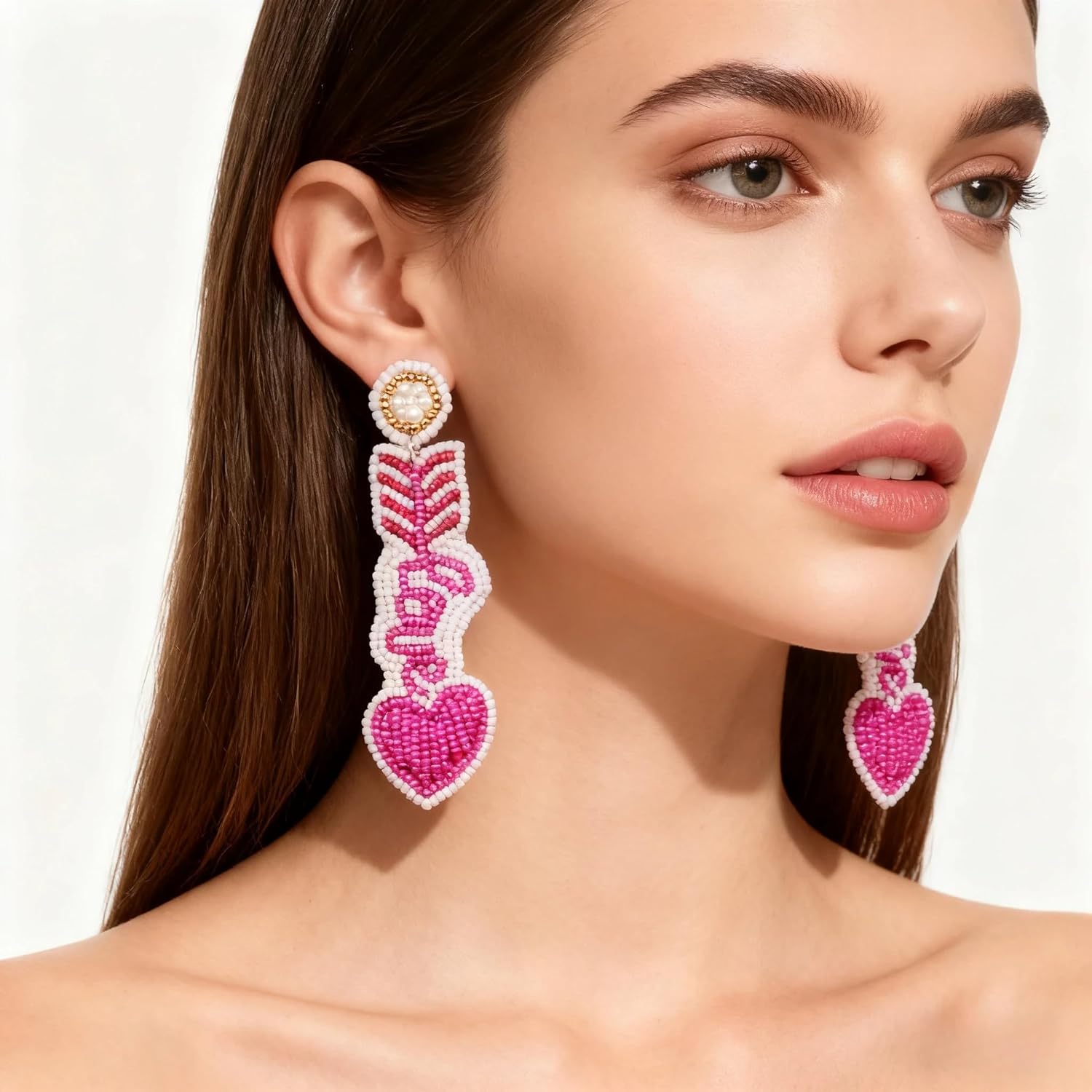 Valentine's Day Bead Love Earrings for Women, Handmade Love Dangle Earrings Fashion Jewelry Gift for Her Date Night Party Accessories - Image 5