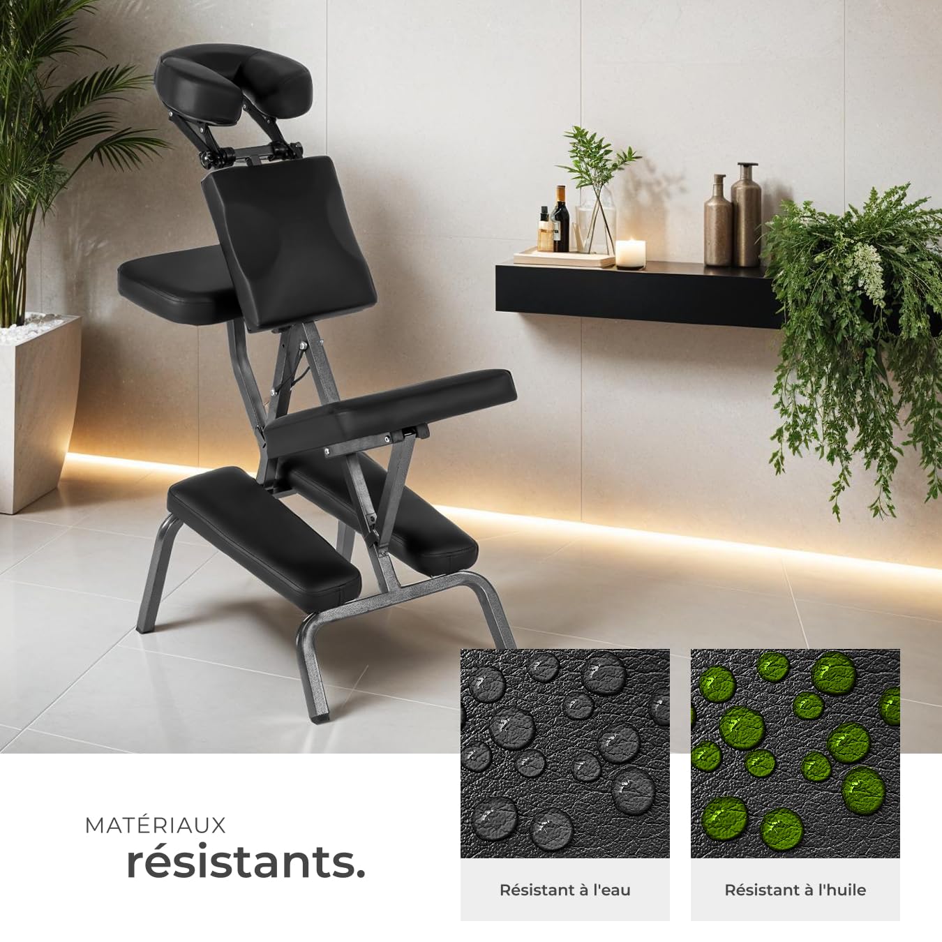 tectake® Chaise de Massage Fauteuil Tabouret Pliable Tabouret Ergonomique Rembourrage Extra-épais, Sac de Transport, Massage Dos cervicales et Cou Tete Visage Pieds