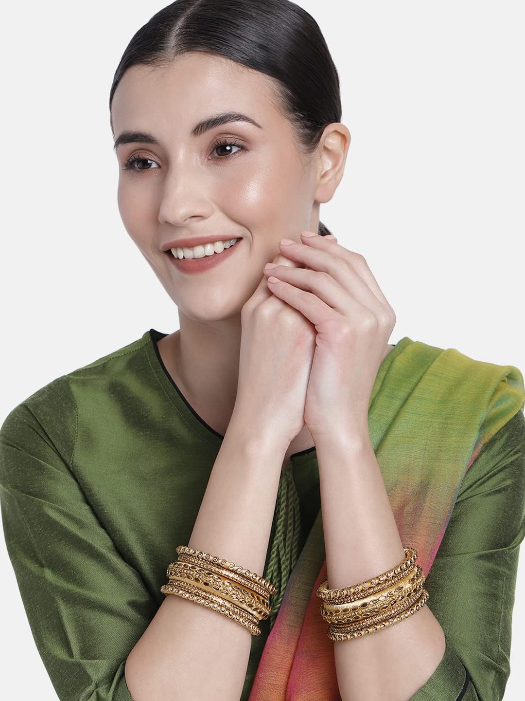 Aheli Silk Thread Faux Stone Studded Bangle Set Chuda Ethnic Indian Wedding Wear Fashion Jewelry Gift for Women