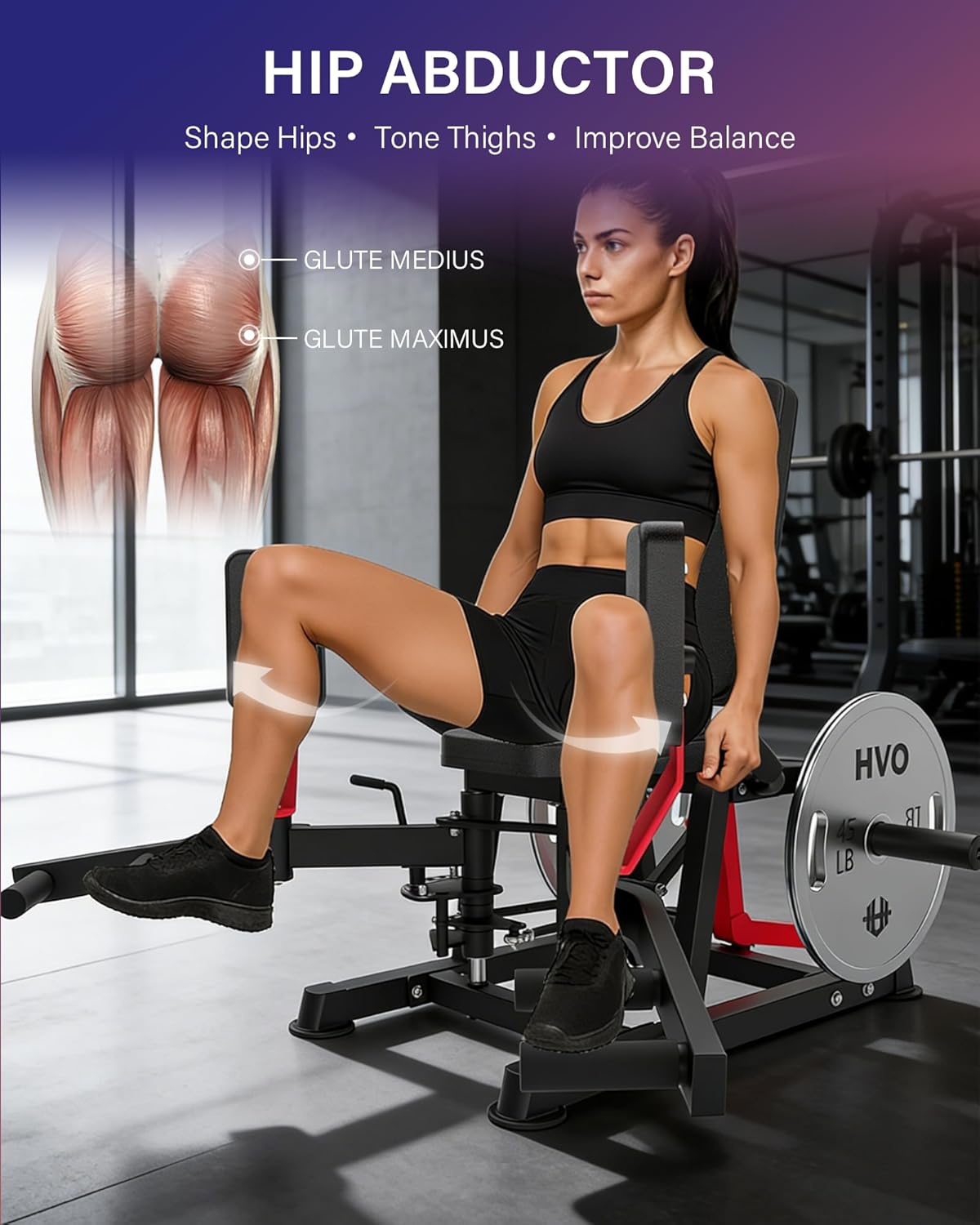 HVO Hip Adduction Abduction Machine: Abductor Adductor Machine-Inner and Outer Thigh Machine Glute Machines Thigh Master for Hip Abduction with 6 Levels Gear System Glute Machines