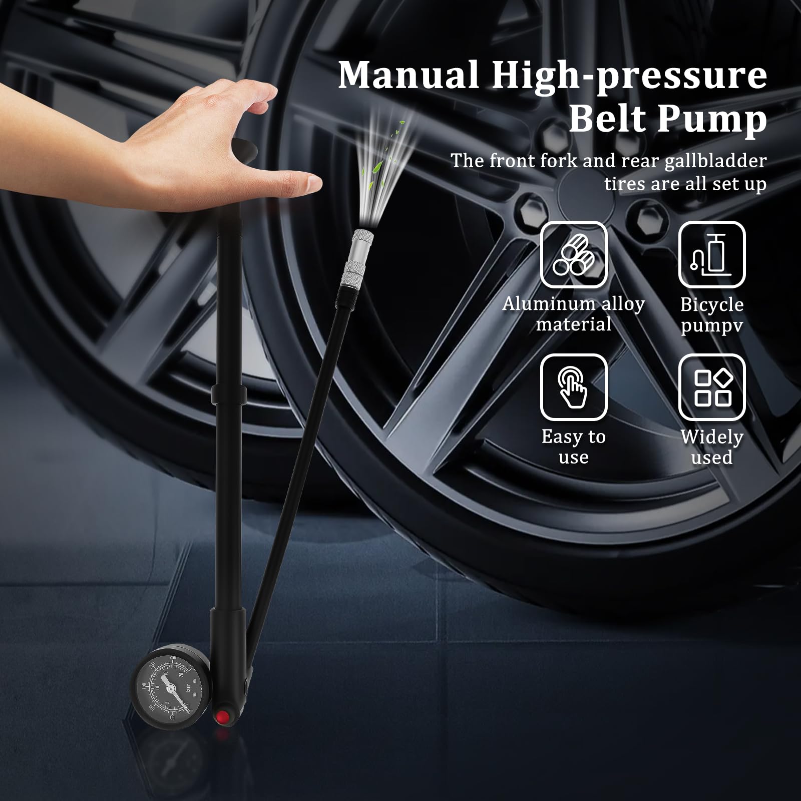 Pompe à Amortisseur 300 PSI avec manomètre, Tuyau Rotatif à 360°, Mini Pompe à Fourche à Suspension, Pompe d'amortisseur de vélo, Pompe pour vélos, Motos, véhicules électriques