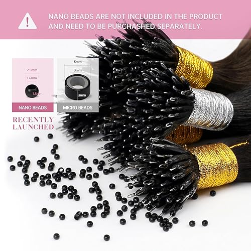 Miniatura 4 de YoungSee Extensiones de Cabello con Anillo Nano Marrón Oscuro Extensiones de Cabello con Cuentas Nano Cabello Humano Marrón Más Oscuro Extensión de