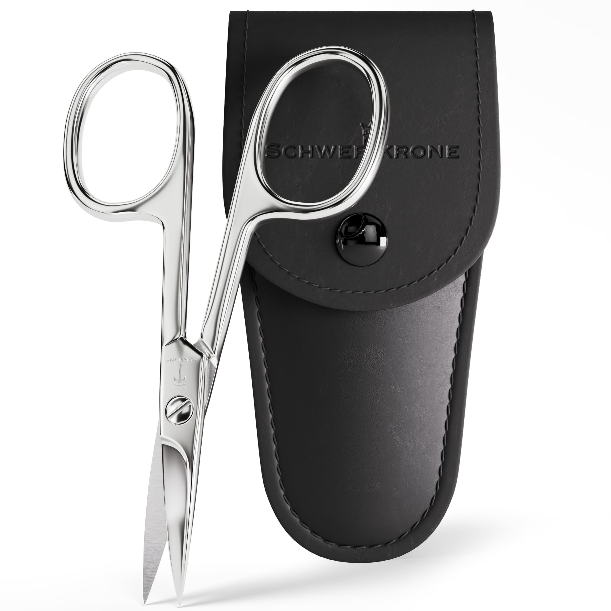 SCHWERTKRONE® Nagelschere [MADE IN GERMANY] - Hochwertige Fingernagelschere mit Nagelscheren Etui - Nail Scissors - Maniküre Schere Gebogen - Nagelhautschere extra Fein & Scharf