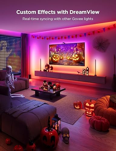 Vista 5 de Govee Envisual - Retroiluminación LED T2 para TV con cámaras duales, tira de luces LED RGBIC Wi-Fi de 11.8 pies para televisores de 55 a 65