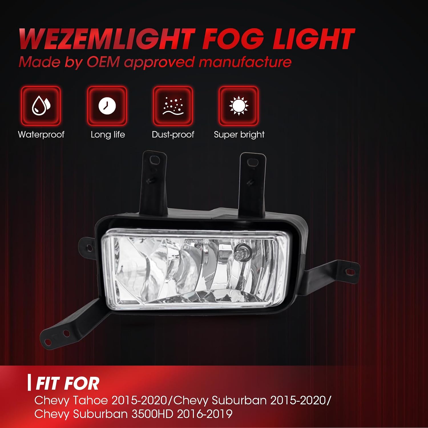 Fog Lights Assembly Replacement For Chevy Tahoe 2015-2020/Chevy Suburban 2015-2020/Chevy Suburban 3500HD 2016-2019 Included 2 Chrome strip,Switch And Wiring Kit OEM:GM2592311,GM2593311