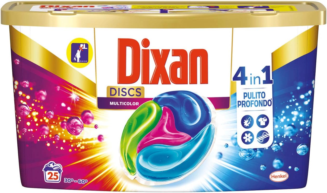 Dixan Dixan Discs Multicolor Washing Machine Predosed in Capsules 4 in 1 Coloured Clothes, 25 Washes - 750g