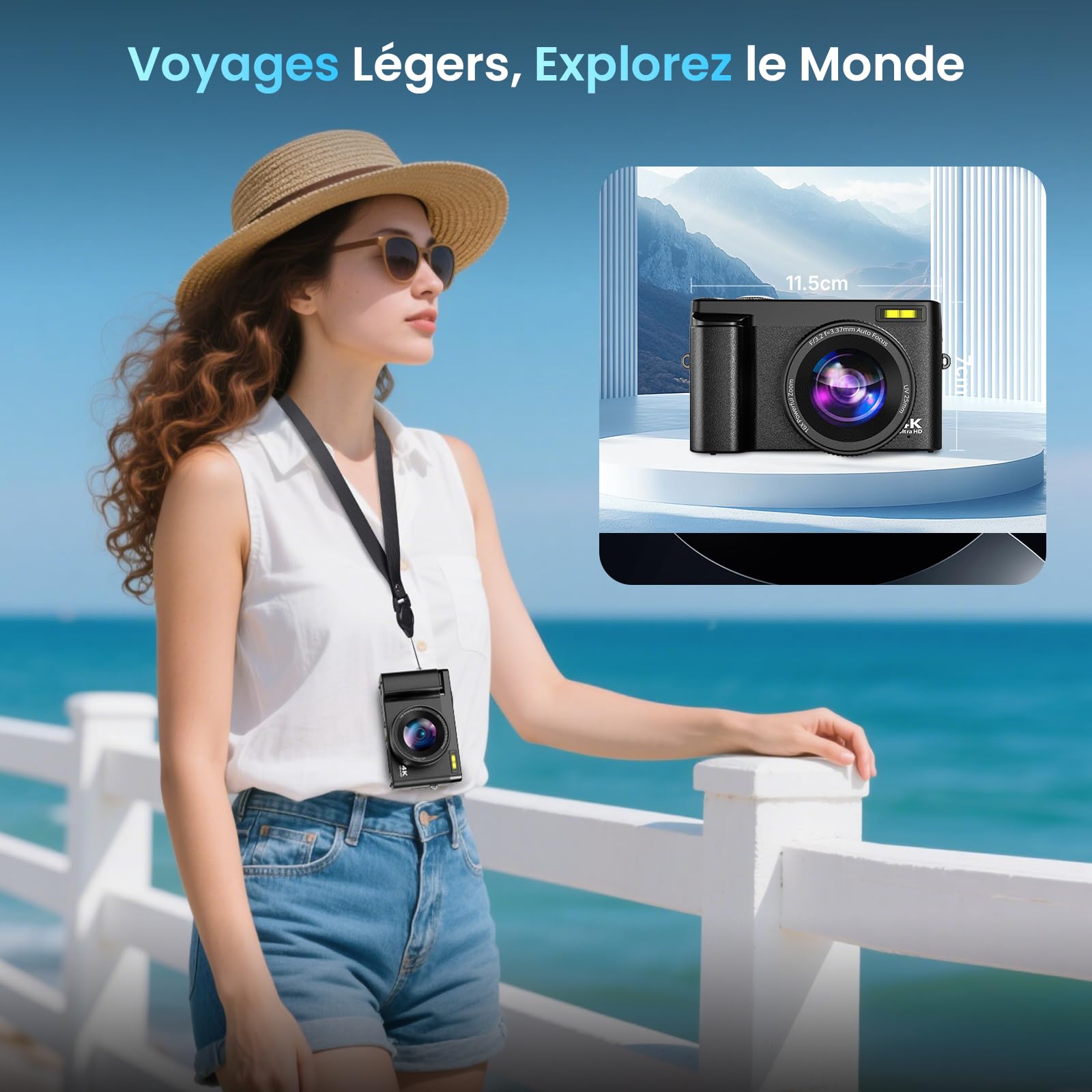 Digitalkamera 4K mit WiFi 64MP Kompakte Digitalkamera mit 3" 180° Flip-Bildschirm, 32GB Karte, 2 Akkus, 16X Digitalzoom, Autofokus, Anti-Shake, Ideal für Teens, Anfänger, Vlogging, Reisen