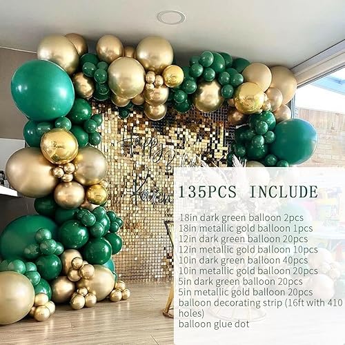 Miniatura 2 de Kit de guirnalda de arco de globos de 135 piezas, globo dorado metálico verde oscuro para cumpleaños, baby shower, Navidad, revelación de género,