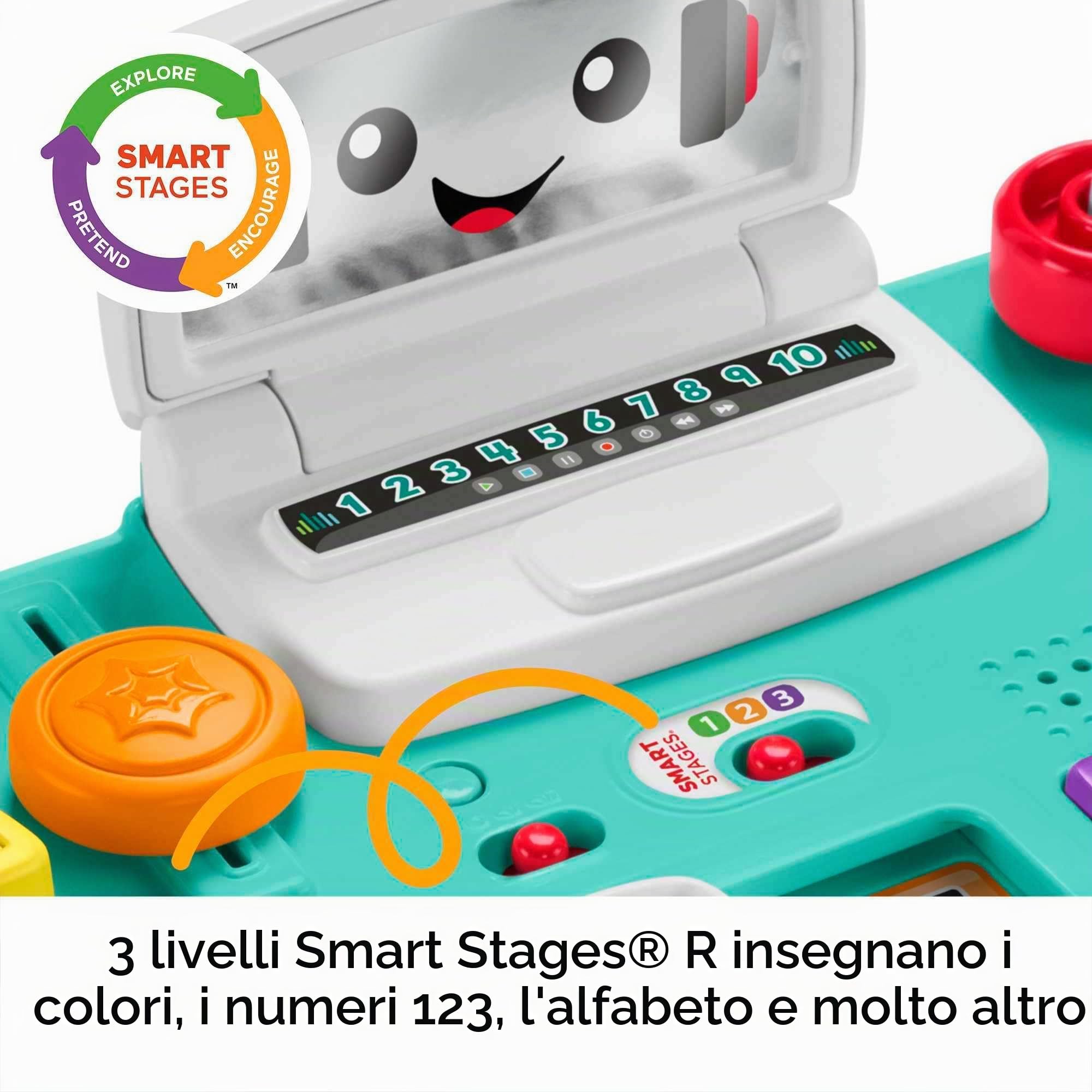 Fisher-Price Consolle per DJ Gioca e Impara, tavolino con Tastiera Musicale, luci, Suoni e canzoncine, contenuti Smart Stages,Giocattolo per Bambini, Edizione: Inglese, Imballaggio Ridotto, HTK83