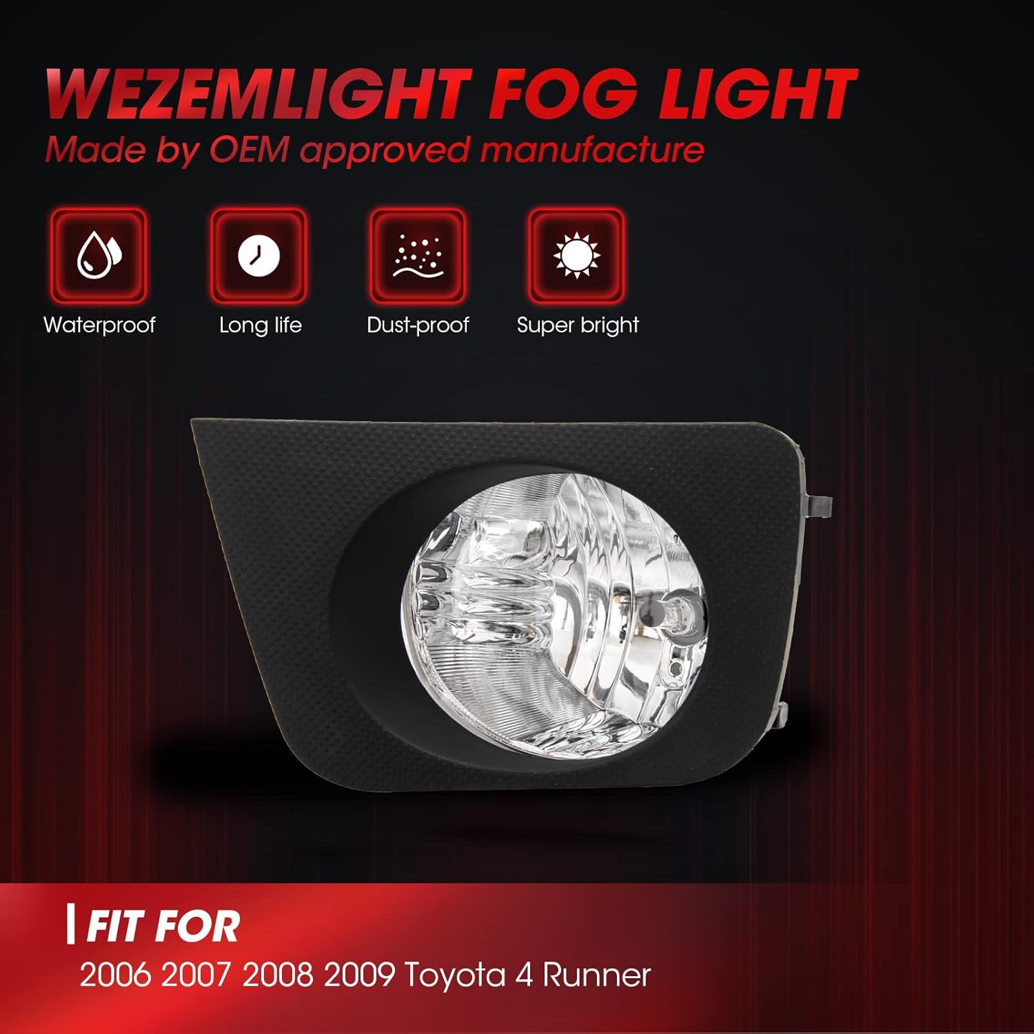 Fog Lights Assembly Replacement For 2006 2007 2008 2009 Toyota 4Runner With 9006 12V 55W Halogen Bulbs Included Switch And Wiring Kit(Clear Lens