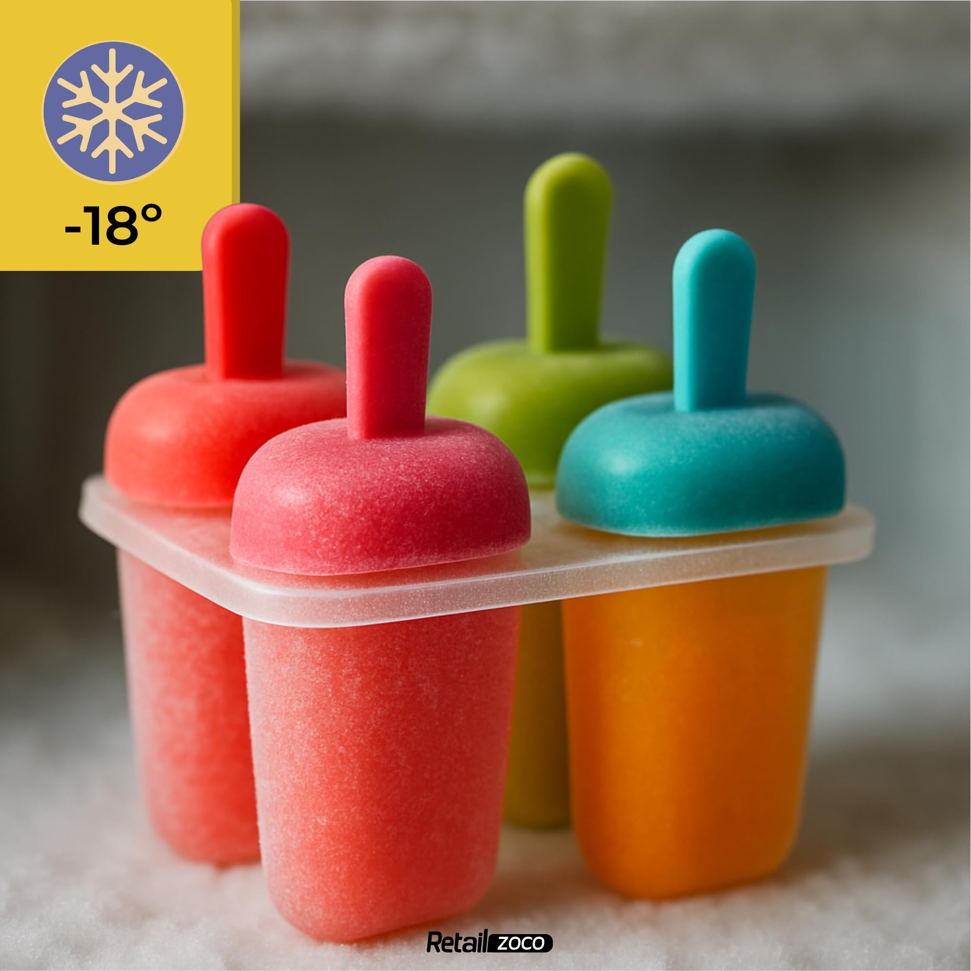 CHEFZOCO Molde Para Helados, Moldes para polos, Moldes para helados caseros, Moldes de verano, Moldes reutilizables para helados, Tamaño 15.5 cm, Reutilizable, Libre de BPA, Contiene 4 moldes