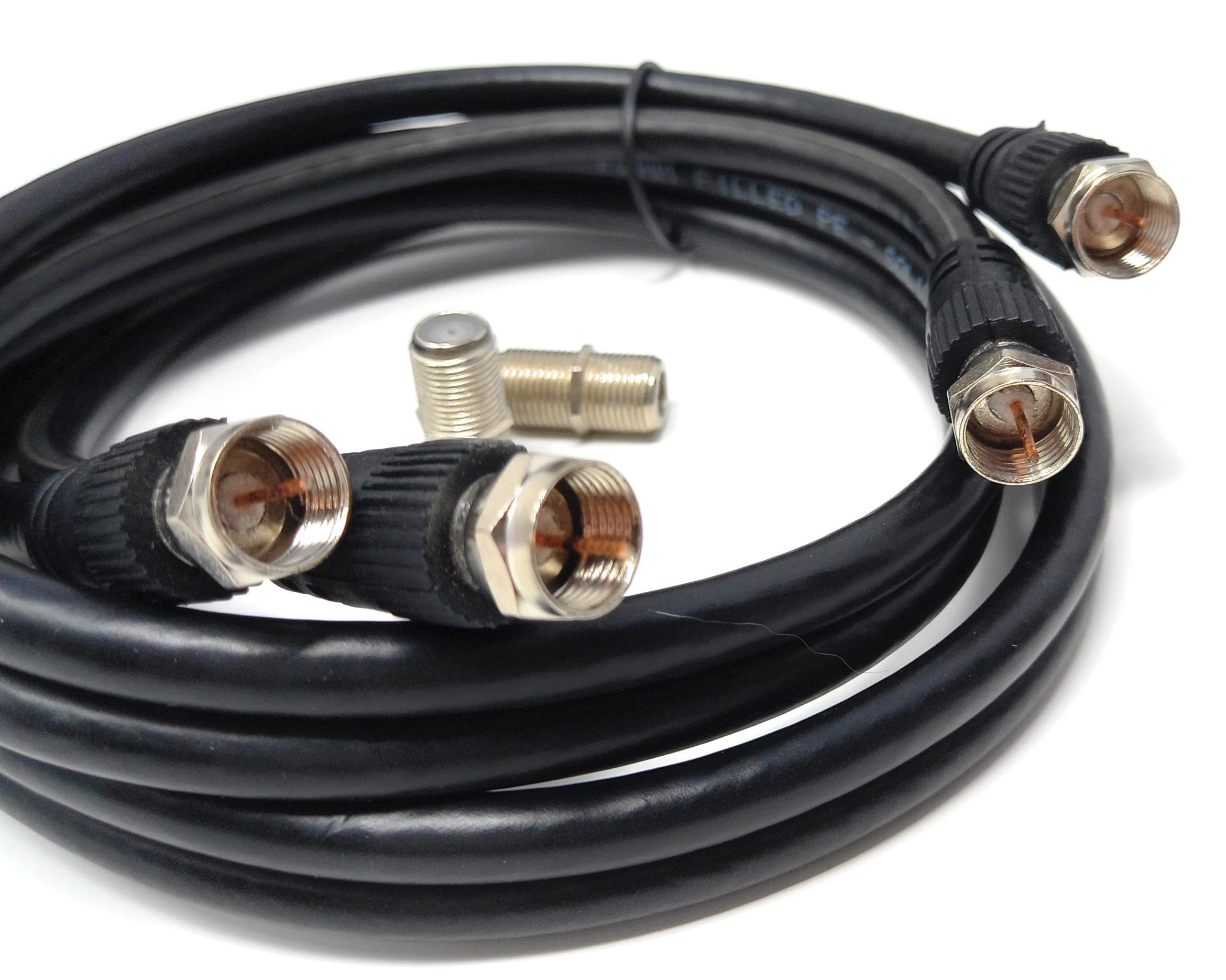 DRUT 1m,Twin Shotgun Satellite Moulded F-Type Plug to Socket RG6 Coaxial Extension Antenna Cable Lead With F-Type Couplers (3.3ft