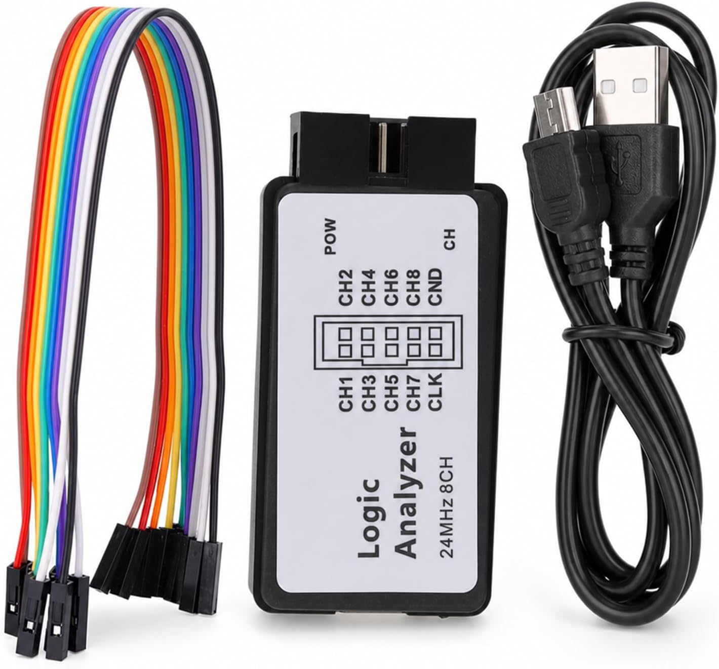 Logic Analyzer 24MHz, 8-Channel, USB Protocol Analyzer | Decodes UART, I2C, SPI protocols, works with Sigrok PulseView, for microcontroller and FPGA debugging