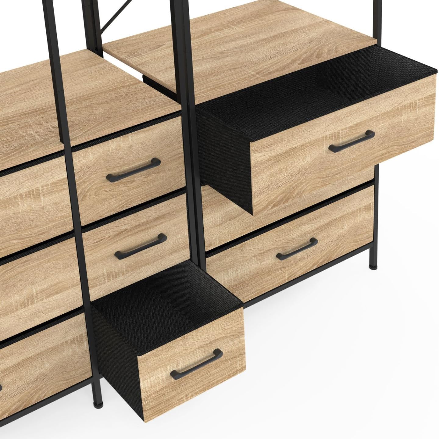IDMarket - Armario modular L. UTAH XXL 150 cm con 3 estantes y 9 bandejas de tela de madera y negro