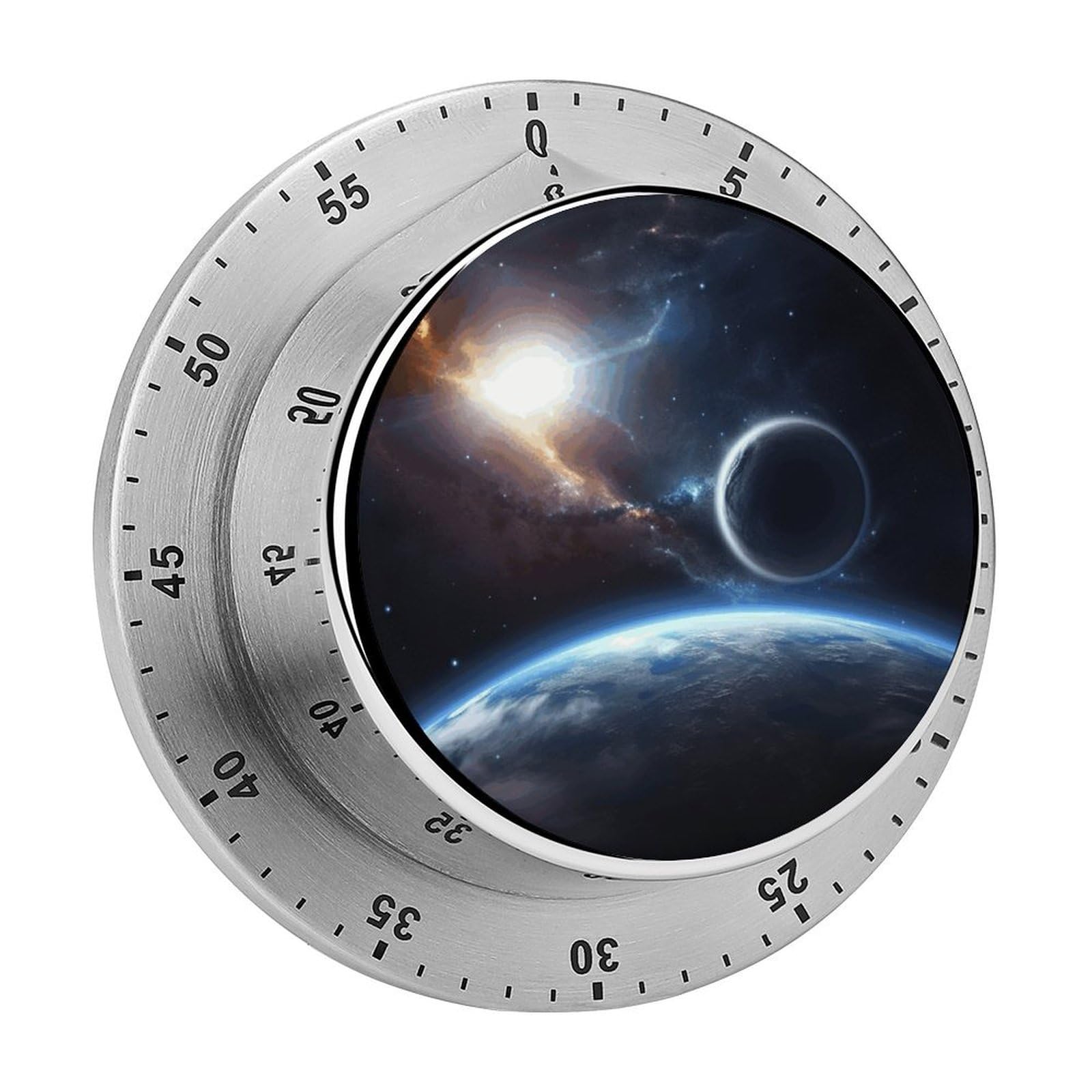 60 Minute Wind Up Timer, Visual Mechanical Timer with Loud Alarm, Planet Kitchen Timers for Cooking - No Batteries Required - Magnetic Backing, Exquisite Stainless Steel Body