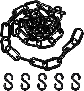 Black Plastic Chain Links, 3 Ft 6mm Plastic Chains with 5 S-Hooks, Linking Chains for Barriers, Crowd Control, Parking, Fences, Gates, Concerts, and Decoration