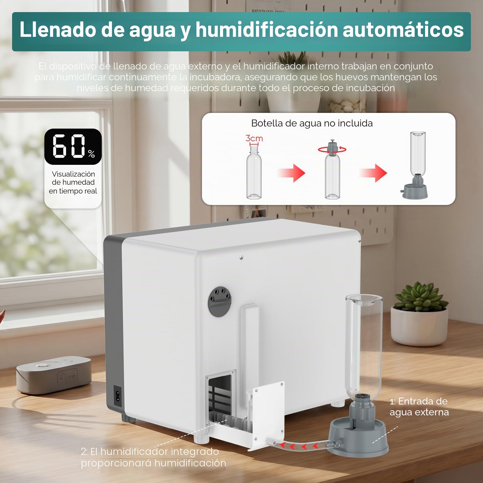Máquina incubadora completamente automática, 24 huevos con paleta automática y control de temperatura, doble fuente de alimentación, incubadora para pollos, codornices, patos (A)