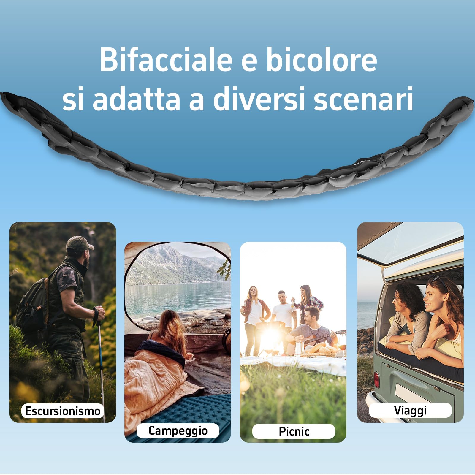 Materassino Campeggio Autogonfiante,solo 632-762g,Gonfiabile con Pompa,Ultraleggero Materasso Gonfiabile Campeggio con Cuscino,pieghevole, leggero,Materassino + cuscino (set) (Mamma Blu)