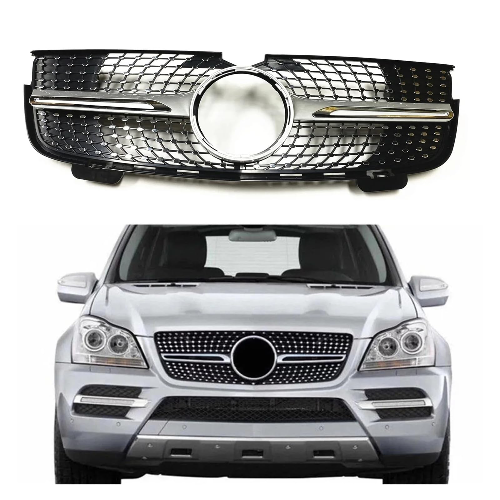 Pasuje do Merc//edes klasa M W164 ML350 ML420 ML550 2006-2011 | Front Bumper Grille,Diamond GT Style Front Hood Grille Racing Bumper Grill(05-07Diamond Silvery)