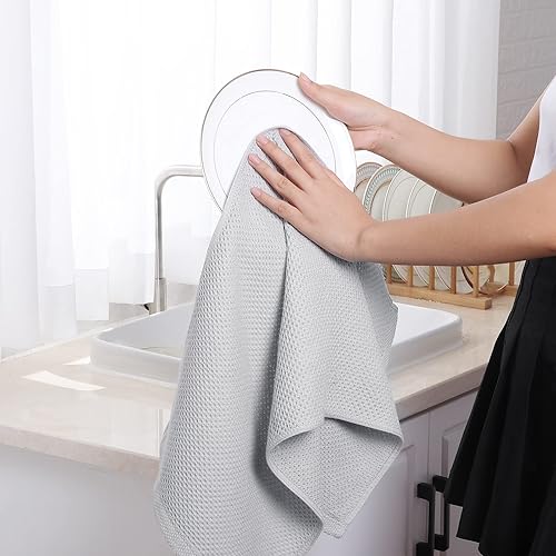 Miniatura 4 de Homaxy Trapo de cocina de 100% algodón, tejido de punto gofre, ultrasuaves, absorbentes, de secado rápido, para limpiar, 13 x 28 pulgadas, paquete