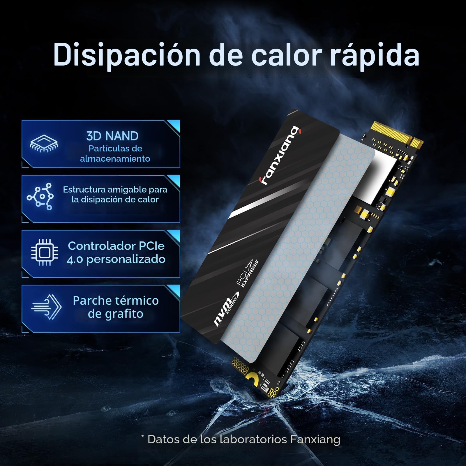 fanxiang SSD ps5 nvme 2TB M.2 2TB Disco Duro M.2 2280 (PCIe Gen4x4) QLC 3D - 5000 MB/s de Lectura, 3800 MB/s de Escritura - NAND con Adhesivo de Enfriamiento de Grafeno