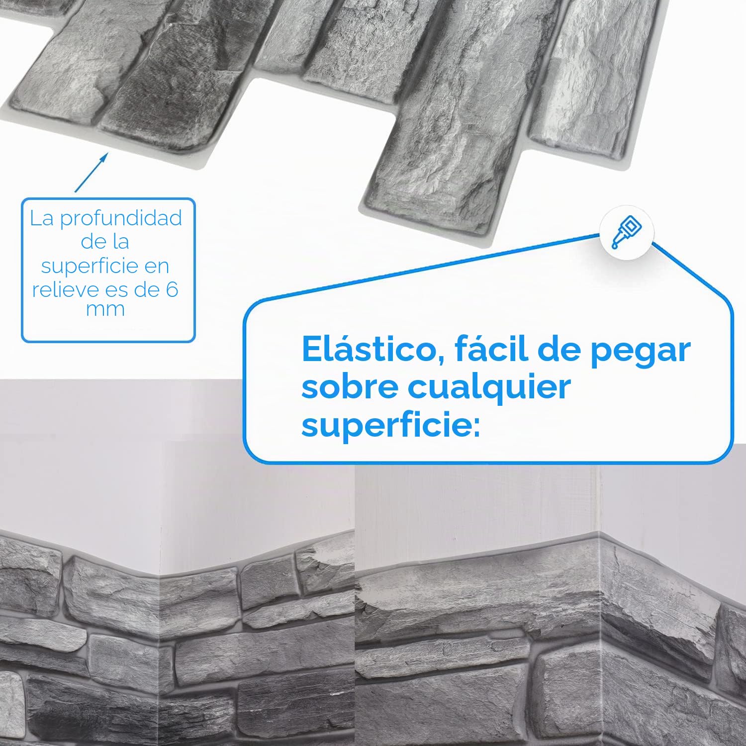 Paneles de pared de plástico PVC 3D decorativos azulejos revestimiento (Piedra Gris.)