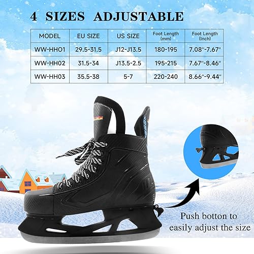 Miniatura 5 de WELLWON Adjustable Ice Hockey Skates for Outdoor and Rink, Recreational Ice Skates, Fitness Hockey Skates Fun Ice Skating Shoes with Soft Padding