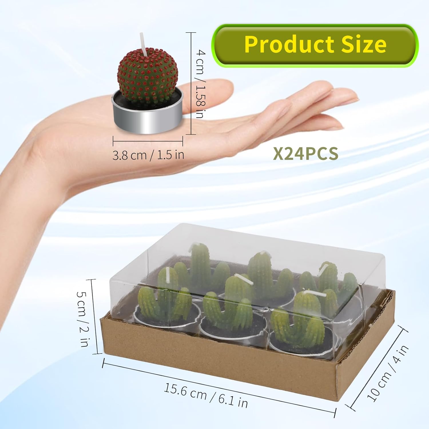 CEYAZYE 24PCS Cactus Tealight Candles, Succulent Cactus Candle, Handmade Mini Delicate Candles for Home Decoration Wedding Party Birthday Gifts - Image 2