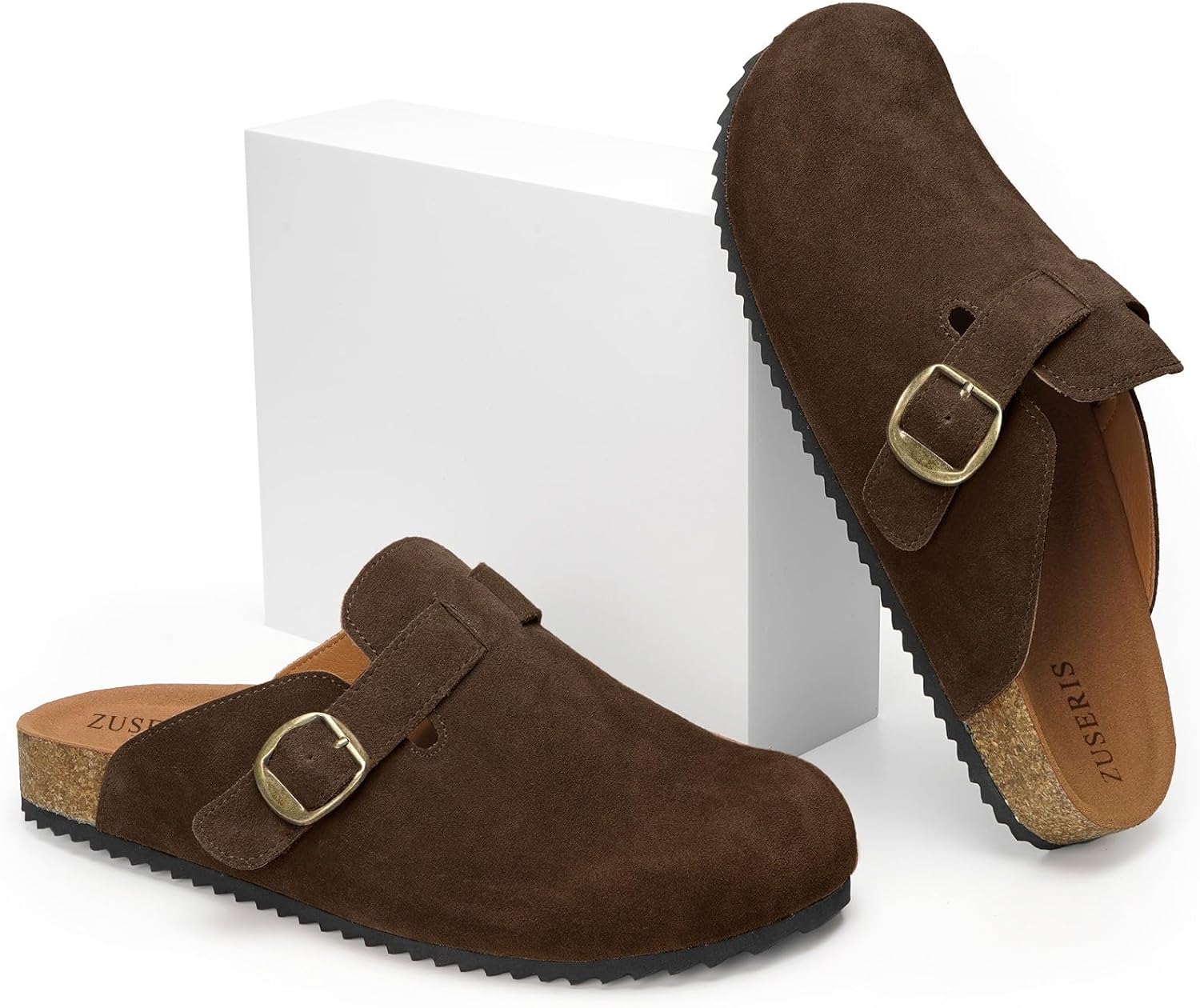 ZUSERIS Women's Men's Suede Clogs Wide Width Leather Mules Cork Footbed Sandals Slip on Comfort Potato Shoes with Arch Support - Image 6