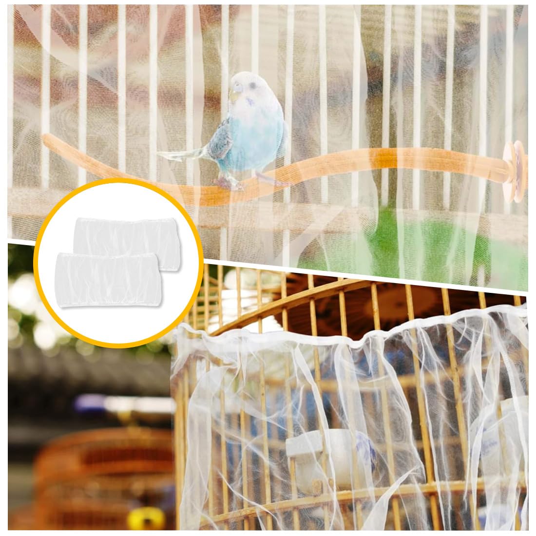 2 PCS Copertura per Gabbia per Uccelli, Rete Protettiva Regolabile per Gabbia, Raccogli Semi per Gabbia, Nylon Mesh Adatto per Pappagalli