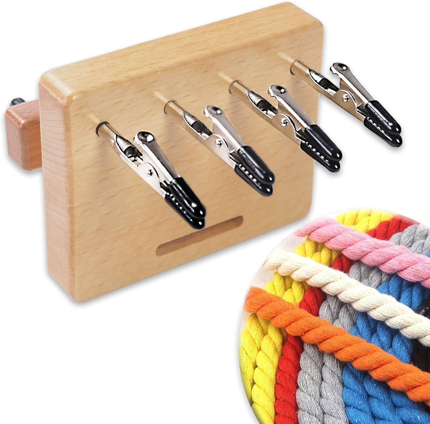 Fringe Twister for Quickly Twisting, 4 Clips Wood Cord Maker Tool, Yarn