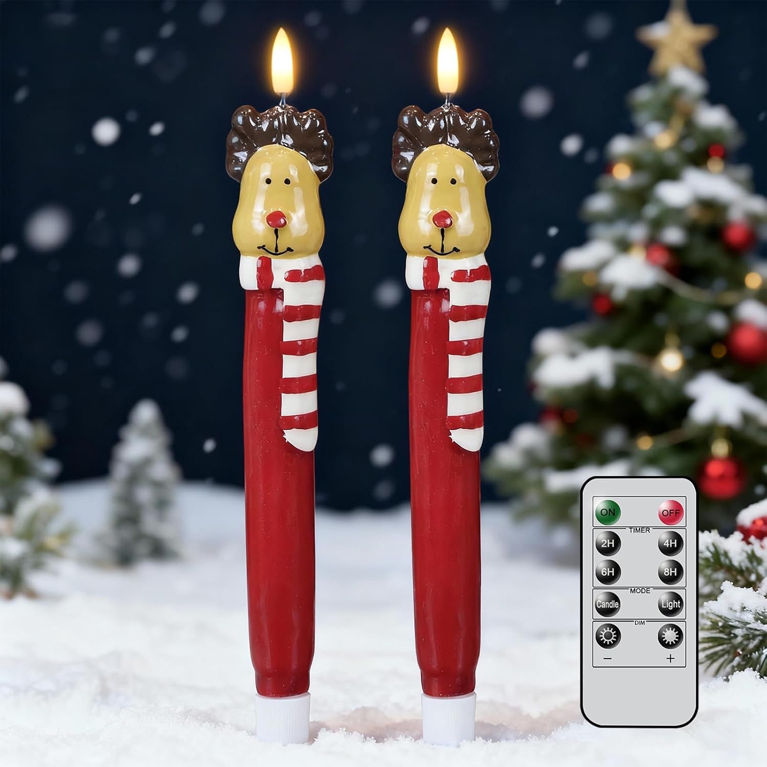 Christmas Flameless Taper Candles with 6H Timer, 2 Pcs Hand-Painted Santa Claus Sculpture Shape LED Candlesticks with 3D Flickering Flame for Home Décor Christmas Gifts