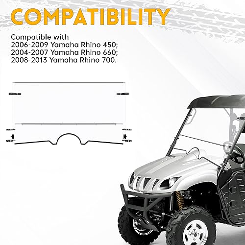 Vista 11 de KUAFU Parabrisas abatible de 1/4 pulgadas de grosor compatible con Yamaha Rhino 450 2006-2009 / Rhino 660 2004-2007 / 2008-2013 Rhino 700