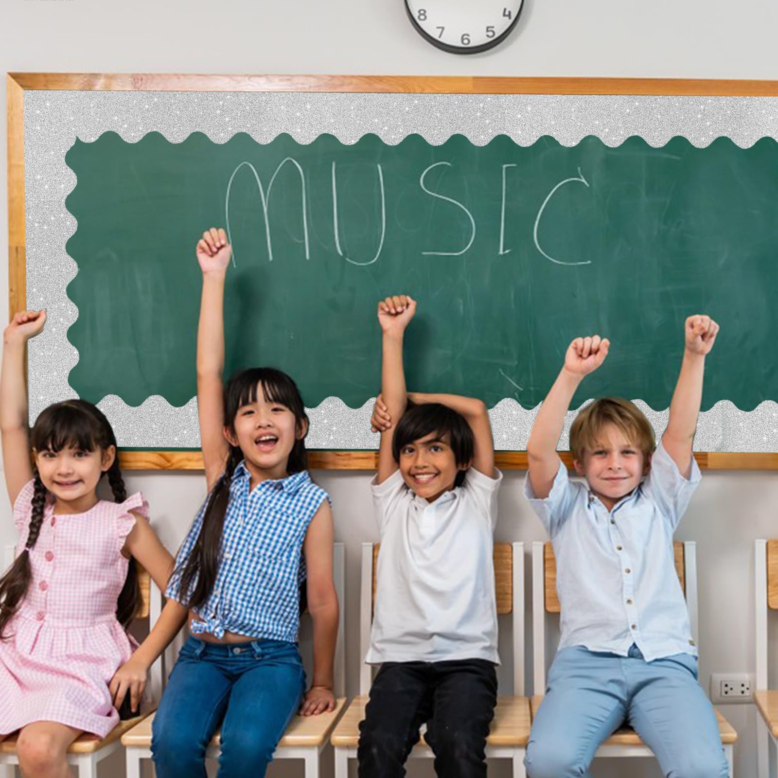 Pinnwand-Bordüre Mit Wellenlinien-Design – Silber, Glitzernd, 7,5 Cm Hoch, 21 M Lang, Für Klassenzimmer & Büro