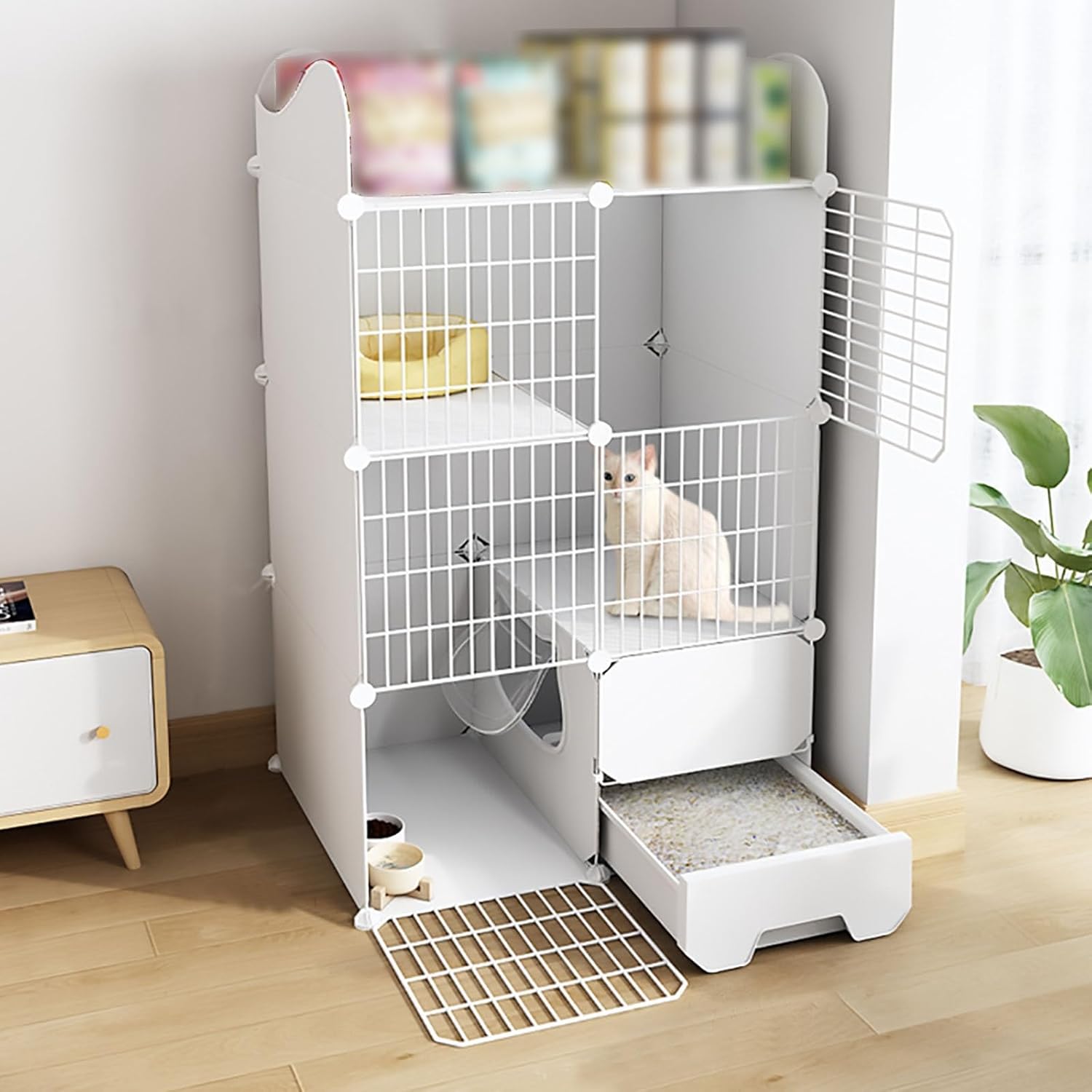 DIY 2/3 Tier Cat Cages, for Home Use Indoor Cat Cages Enclosures, with Litter Box, Storage Rack, Easy to Assemble, Detachable, White (Size : 75x49x85)