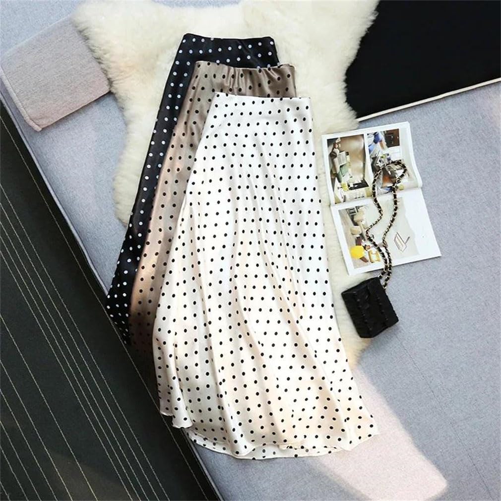 Jupes sirène vintage en satin à pois pour femmes, jupes mi-longues décontractées taille haute