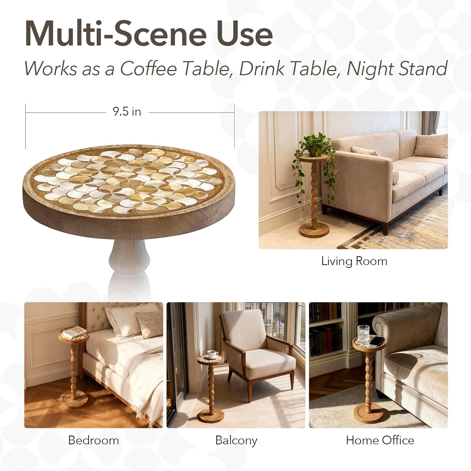 DIY Resin Seashell End Table Kit for Beginners - Build Your Own Round Wood Side Table with Epoxy Resin & Natural Shells for Living Room, Bedroom, Use as a Drink Stand or Nightstand, Brown