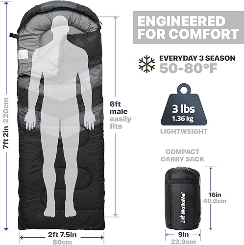 Vista 53 de MalloMe Sacos de dormir para adultos para clima frío y cálido, saco de dormir para mochileros para niños de 10 a 12 años, niñas, niños, ligeros