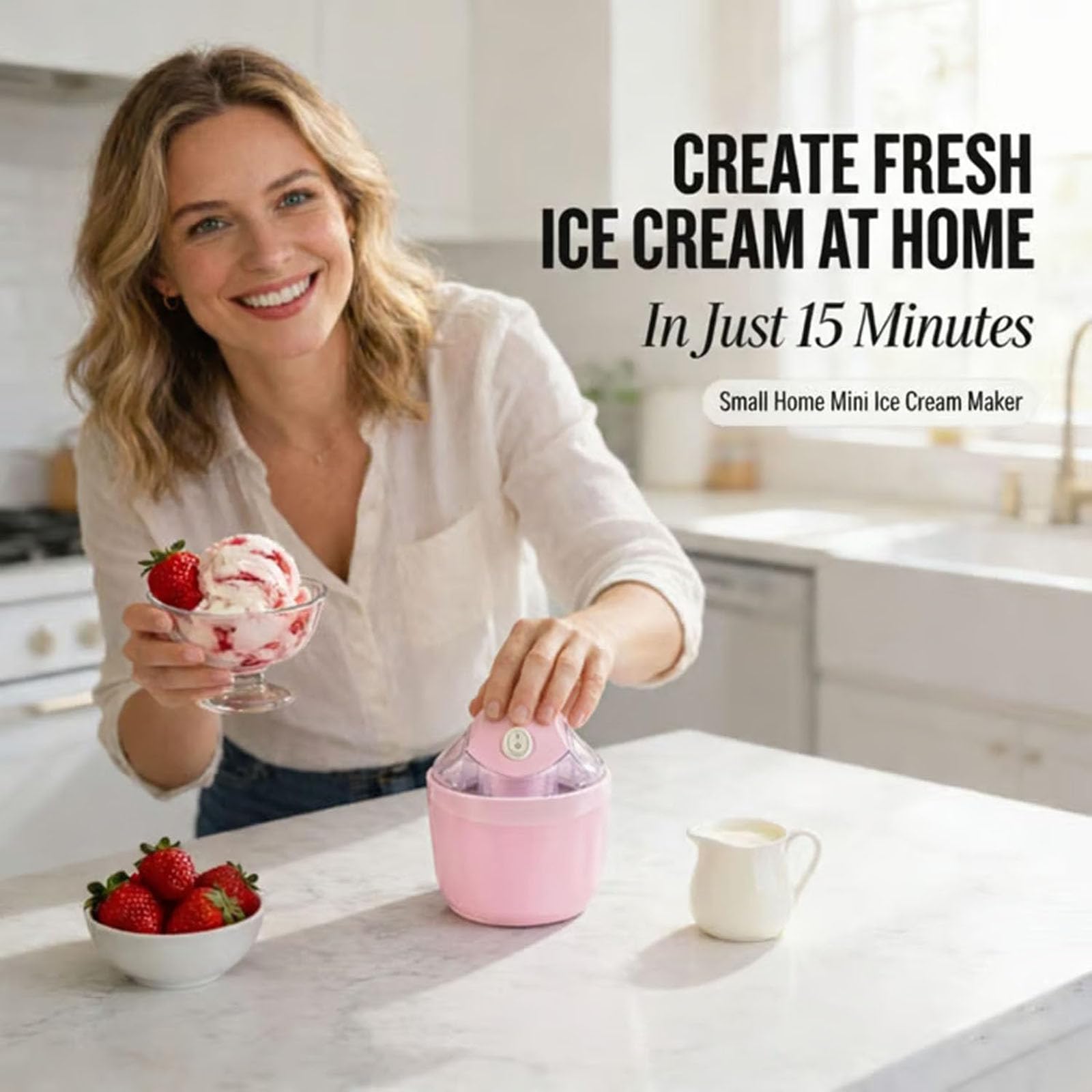 2026 Compatto produttore di ghiaccio per gelato sorbetto yogurt con telecomando per completare più velocemente 15 minuti (blu, B)