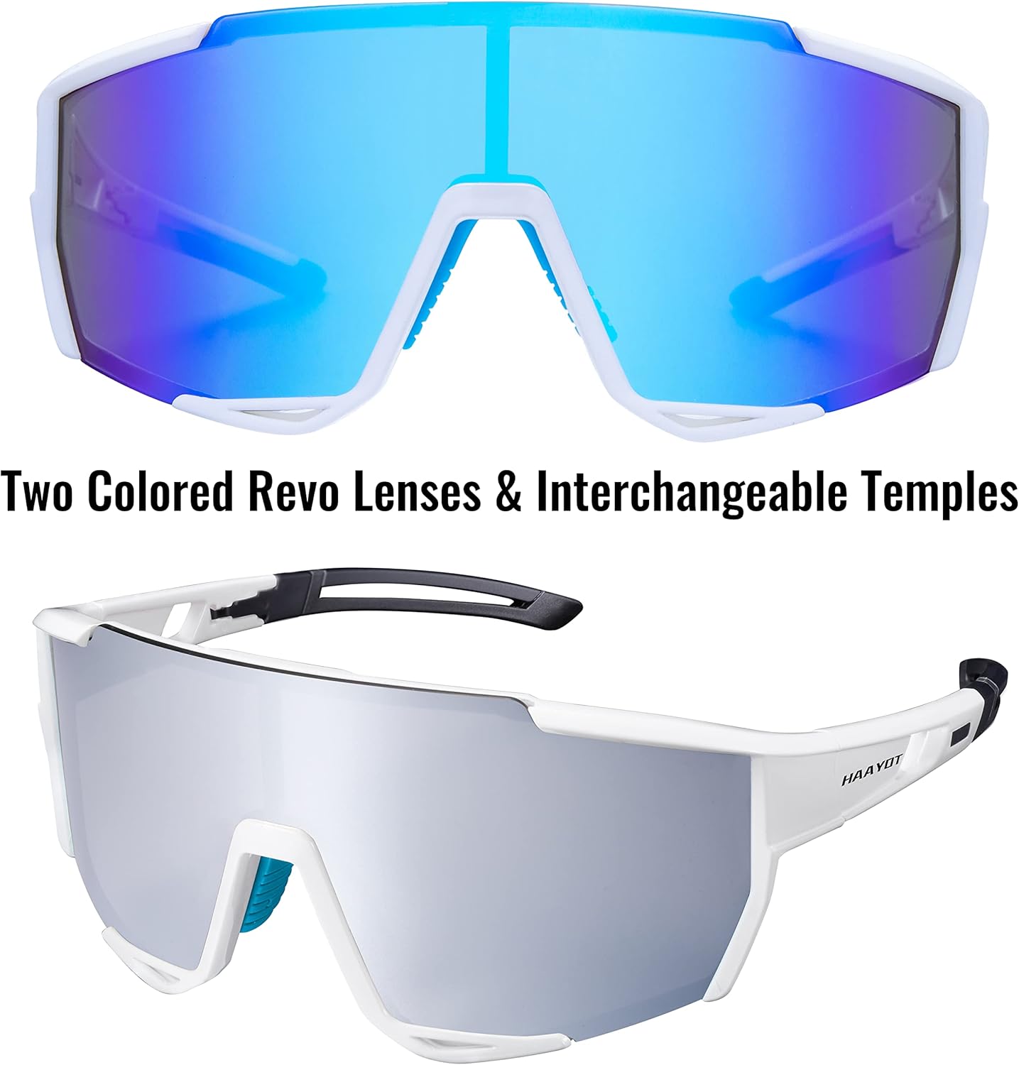 HAAYOT Cycling Glasses,Polarized Baseball Sunglasses for Men Women with 1 or 5 Lenses,Sports Running Biking Fishing Sunglasses,White Blue