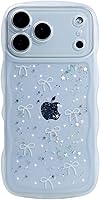 Vista 22 de Qokey para iPhone 14 Plus Funda de 6.7" con diseño de borde ondulado rizado, transparente, con purpurina, brillo, estrellas, brillante, lindo